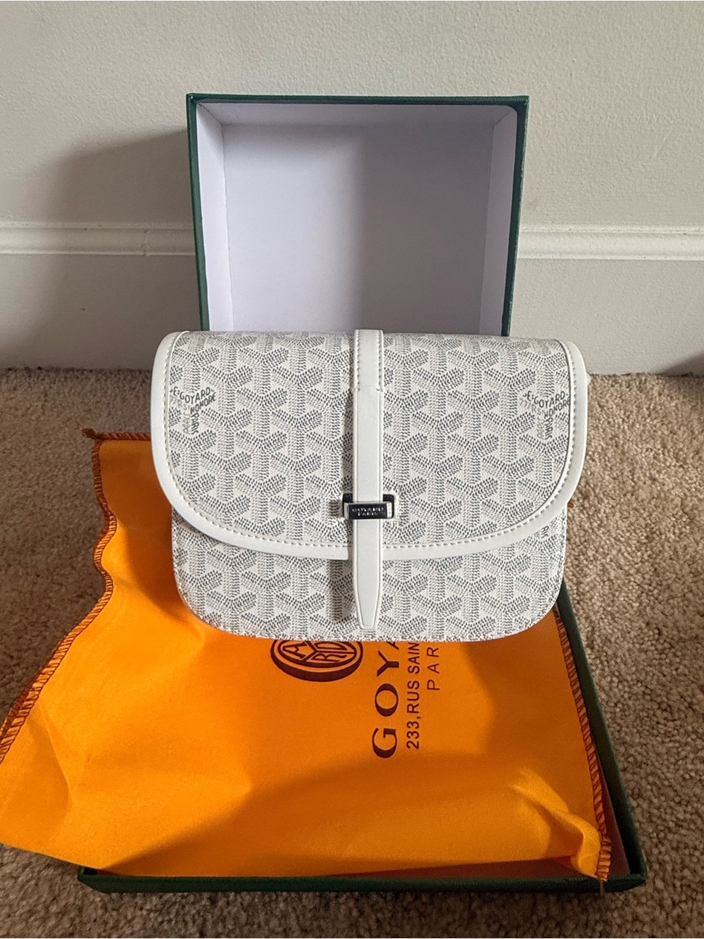 Goyard White and Gray Goyardine Crossbody Bag